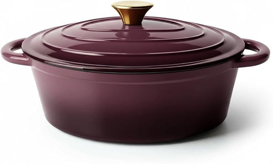 Vintage Style Oval Dutch Oven for Bread Baking, 4.5 Quart Non Stick Enameled Cast Iron Dutch Oven Pot with Lid, Oven Safe Oval Casserole with Lid up to 500°F for Baking, Braising, Stews, Roasting, Fig by Unknown