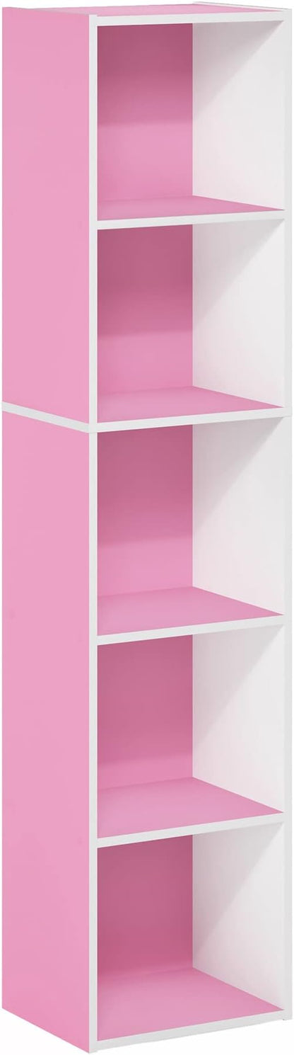 Furinno PASIR Book Shelf, 5-Tier Modern Bookshelf, Open Shelves Bookcase 9 x 12 x 52, Easy Assembly, for Living Room, Bedroom, Home Office, Pink/White - Image 7