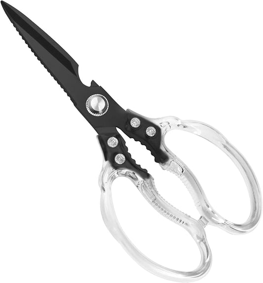 CGBE Kitchen Scissors, Multi-Purpose Kitchen Shears, Heavy Duty Food Scissors for Chicken, Poultry, Fish, Meat & Herbs with Non-Slip Grips (Transparent Black) by CGBE