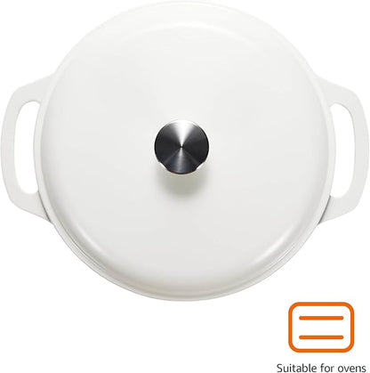 Amazon Basics Enameled Cast Iron Dutch Oven Pot with Lid, Round, Dual Handles, Heavy-Duty, Oven Safe for Stews, Roasting, Baking, 6-Quart, Matte White - Image 2