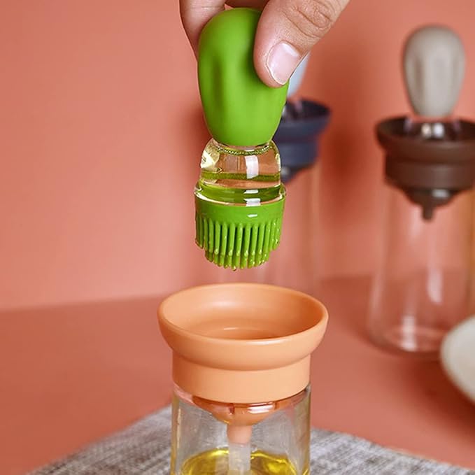 TINMIX Oil Dispenser with Brush - Glass Olive Oil Dispenser for Kitchen, 2 IN 1 Oil Dispenser Bottle with Silicone Basting Brush for Cooking Vinegar Sauce BBQ Grill Frying, T-OB21, Grey - Image 7