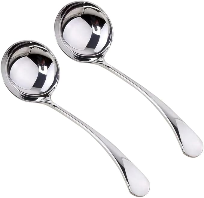 Small Ladle, Gravy Ladle, 7.9 Inch Sauce Ladles, 18/10 Stainless Steel Small Gravy Soup Spoon for Spooning Gravies or Sauces, Set of 2(Silver） by ZDFQly