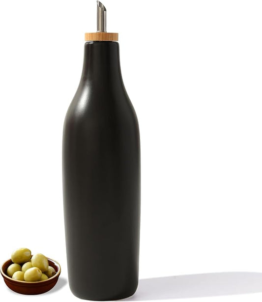 HOMCDALY Ceramic Olive Oil Dispenser for Kitchen, Stoneware 16oz Oil and Vinegar Bottles Dispenser, Kitchen Dispenser Bottle for EVOO Vinegar Syrups, Modern Farmhouse Design(B) by HOME