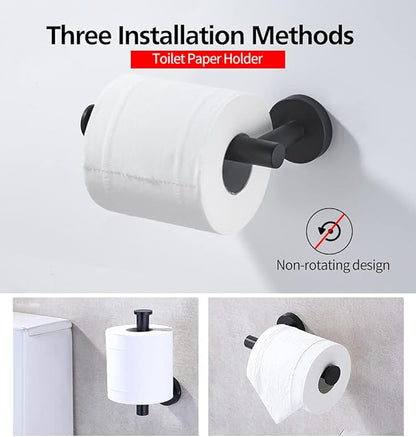 4pcs Matte Black Toilet Paper Holder and Towel Ring Set, Stainless Steel Hand Towel Holder and Towel Hanger with Hardware Pack