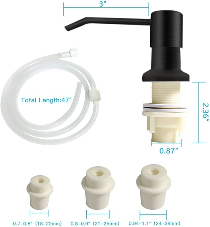 OHiHi Dish Soap Dispenser for Kitchen Sink, Countertop Sink Soap Dispenser Water Pump with 47” No-Spill Extension Tube Kit Design for Kitchen Bathroom, Easy to Press, No More Refills （Black） - Image 5
