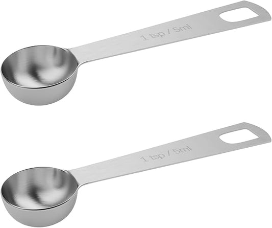 2PCS 1tsp (1/3tbsp, 5ml) Single Measuring Spoon, Stainless Steel Individual Teaspoons Only by BERYLER