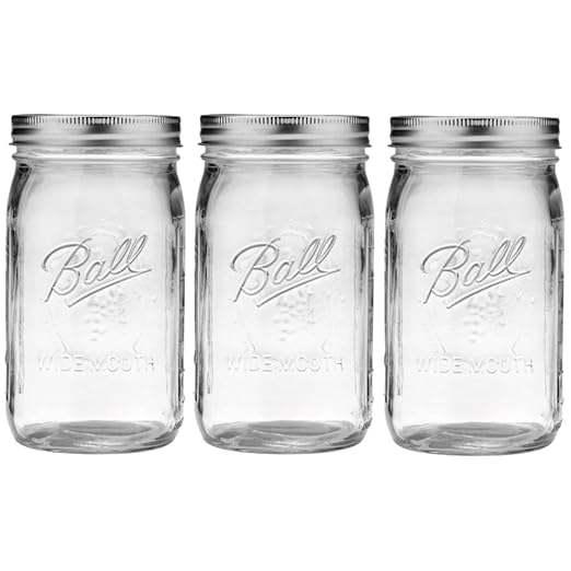 Ball Wide Mouth Glass Mason Jars with Lids and Bands, Used for Canning, Pickling, Juice, Jam, Jelly, Quart Size 32 Ounce (Pack of 3) by BallJar