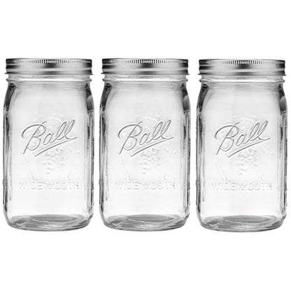 Ball Wide Mouth Glass Mason Jars with Lids and Bands, Used for Canning, Pickling, Juice, Jam, Jelly, Quart Size 32 Ounce (Pack of 3) by BallJar