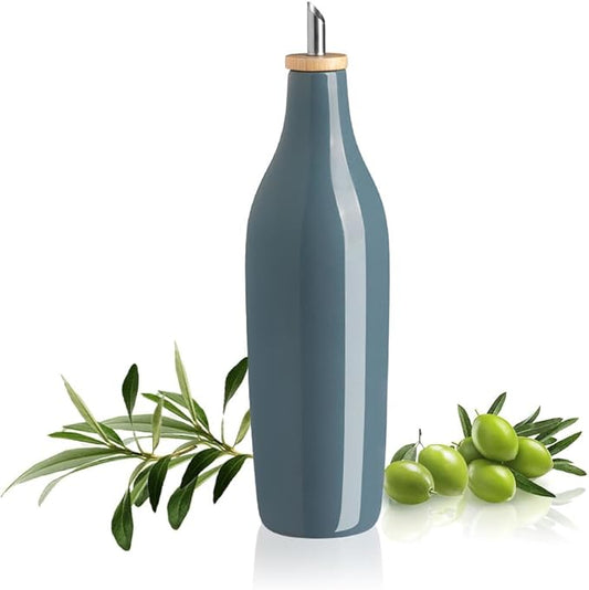 Sweejar Glossy Ceramic Olive Oil Dispenser Bottle with Spout, 17 Oz Oil Dispenser for Kitchen, Opaque Oil Cruet for EVOO, Vinegar, Avocado Oil Container for Cooking, Pack of 1 (Glossy Fog Blue) by Sweejarco1949
