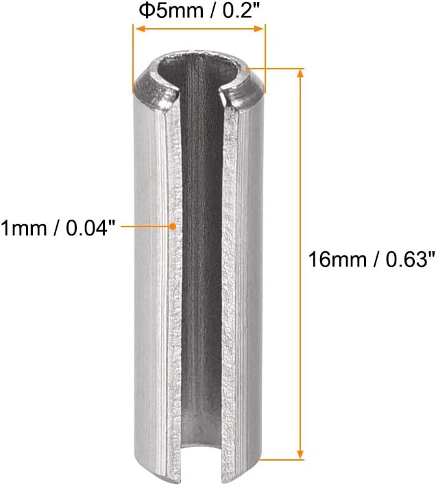uxcell Slotted Spring Pin - M5 x 16mm 304 Stainless Steel Split Spring Roll Dowel Pins Plain Finish 20Pcs