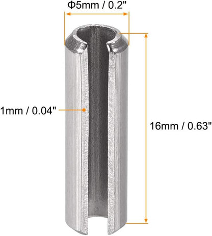 uxcell Slotted Spring Pin - M5 x 16mm 304 Stainless Steel Split Spring Roll Dowel Pins Plain Finish 20Pcs