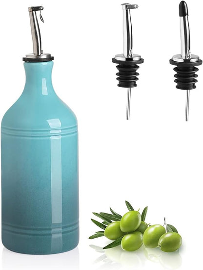 Sweejar Ceramic Olive Oil Dispenser Bottle, Opaque Oil Cruet Protects to Reduce Oxidation, Suitable for Storage Vinegar, Coffee Syrups & Other Liquids, Pack of 1, 15.5 Fl Oz(Gradient Blue) by Sweejarco1949