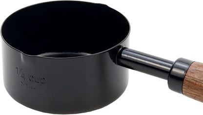 1pcs 1/4 Cup Measuring Cup with Wooden Handle Stainless Steel Measuring Scoop 60ml Measuring Spoon Black 1/4 Measuring Cups for Baking Cooking Wet and Dry Ingredients (60ml) - Image 4