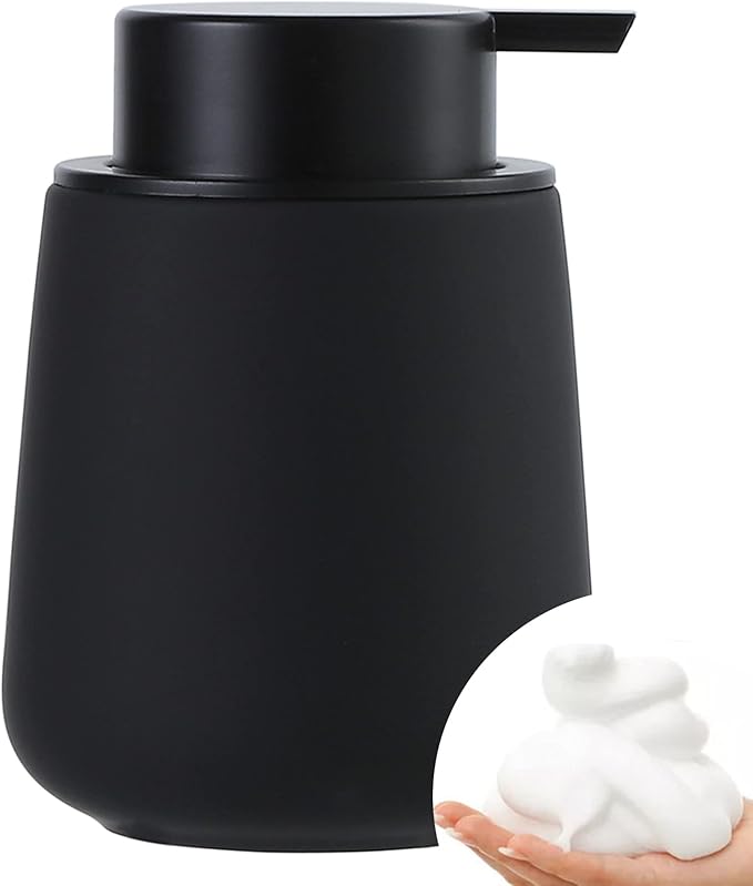 Bosilunlife Ceramic Foaming Soap Dispenser - 12Oz Bathroom Countertop Kitchen Dish Soap Pump Dispenser Foam Soap Dispenser - Rubber Paint Black
