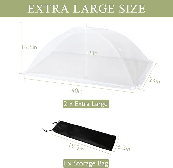 Food Covers Food Tent for Outside Mesh to Keep Bugs away, 2 Extra Large Size (40” x 24”) Reusable Collapsible Food Nets including Carry Bag,Ideal for Picnic Party BBQ Wedding Fruit - Image 5