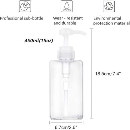 Pump Bottle, Refillable Plastic Empty Lotion Soap Dispenser Liquid Container for Bathroom Shampoo and Body Wash, 15oz/450ml Clear 2 Pack