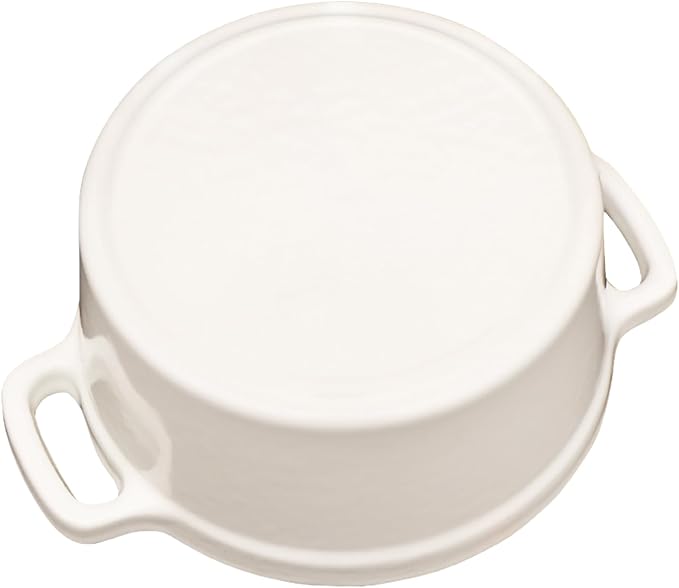Flavehc Mini Cocotte 16 oz Mini Dutch Oven 0.5 qt. Cast Iron Garlic Roaster for Oven Garlic Confit Pot Ramekins with Lids Oven Safe Set of 2, White
