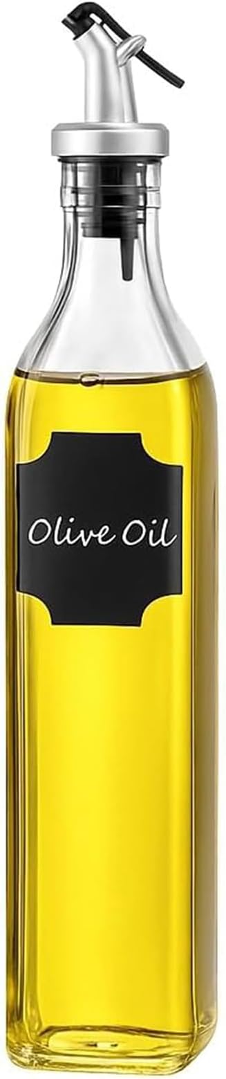 WERTIOO Olive Oil Dispenser Bottle, 17 OZ Glass Oil Dispenser for Kitchen with 1 Pourer,1 Stainless Steel Funnel & 1 Pen and 8 Label for Kitchen (500ml) - Image 8