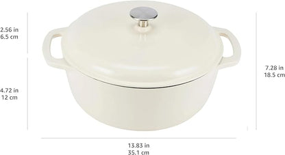 Amazon Basics Enameled Cast Iron Dutch Oven Pot with Lid, Oven Safe, Heavy-Duty, Dual Handles for Baking, Roasting, Stews, Round, 6-Quart, White - Image 4