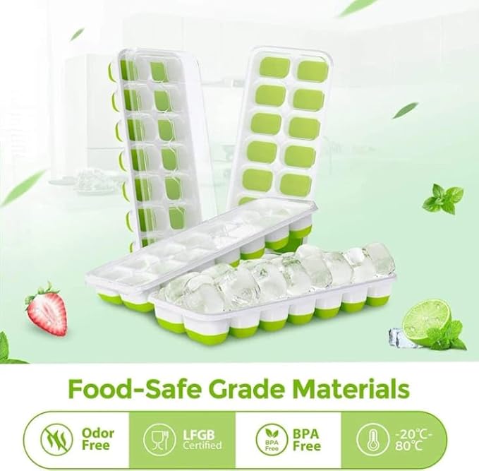 Durable Silicone Ice Cube Tray Set – Versatile Ice Tray, Stackable Ice Trays for Freezer with Lids, Flexible Ice Cube Trays for Freezer for Easy-Release Cubes