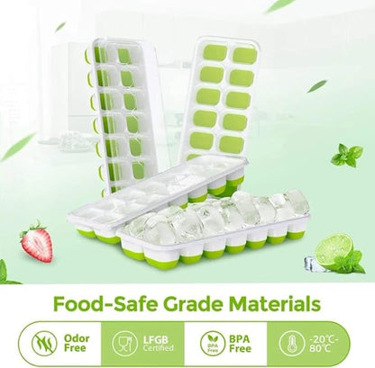 Durable Silicone Ice Cube Tray Set – Versatile Ice Tray, Stackable Ice Trays for Freezer with Lids, Flexible Ice Cube Trays for Freezer for Easy-Release Cubes