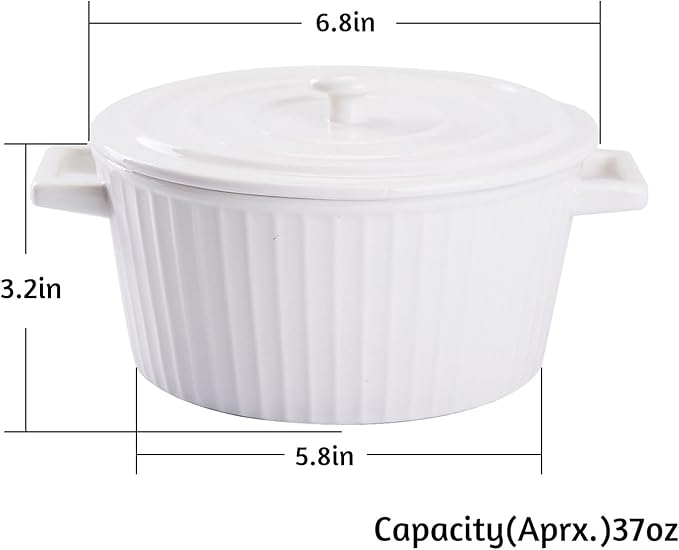 WHJY White Colorful Ceramic Casserole Dish with Lid，1 Quart Ceramic Casserole Pan for Bakeware Oven