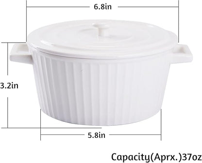 WHJY White Colorful Ceramic Casserole Dish with Lid，1 Quart Ceramic Casserole Pan for Bakeware Oven