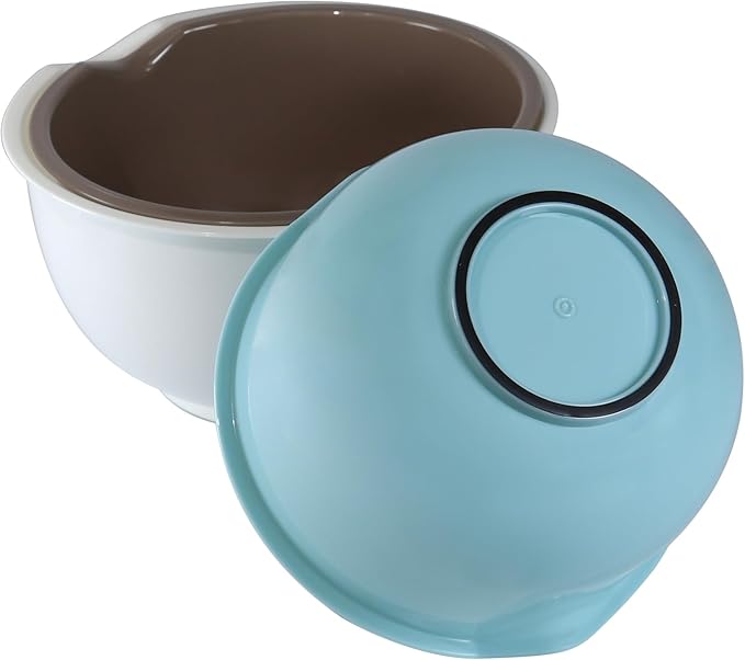 Set of 3 Mixing Bowls with Pour Spout-Nesting Design Saves Space - Non-Slip, BPA Free, Dishwasher Safe Plastic - Kitchen Cooking and Baking Supplies (Blue Grey white) - Image 3