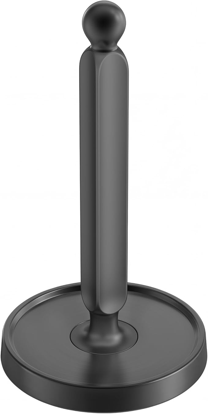 theaoo Paper Towel Holder Countertop, One-Handed Tear Paper Towel Stand Dispenser with Damping Function for Kitchen Bathroom, Stainless Steel Paper Towel Holder with Weighted Non-Slip Base (1, Black) by theaoo