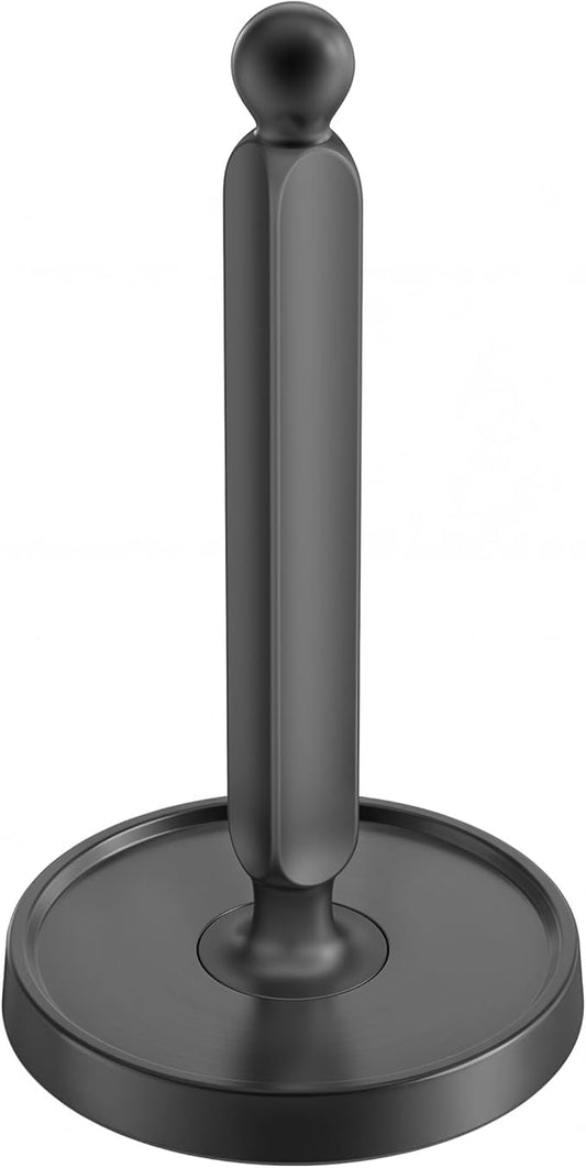 theaoo Paper Towel Holder Countertop, One-Handed Tear Paper Towel Stand Dispenser with Damping Function for Kitchen Bathroom, Stainless Steel Paper Towel Holder with Weighted Non-Slip Base (1, Black) by theaoo