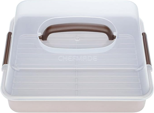 CHEFMADE Roasting Pan with Rack and Lid, 13-Inch Non-Stick Rectangular Deep Dish Oven-BBQ Bakeware for Oven Baking 9" x 13" x 2.4" (Champagne Gold)