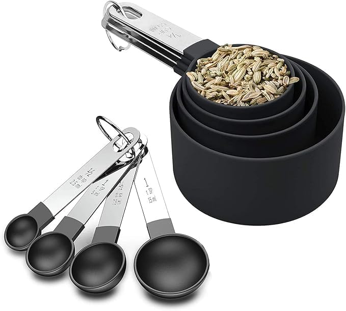 Plastic Measuring Cup & Spoon Set – 8-Piece with Stainless Steel Handles, Stackable, for Baking & Cooking - Image 3