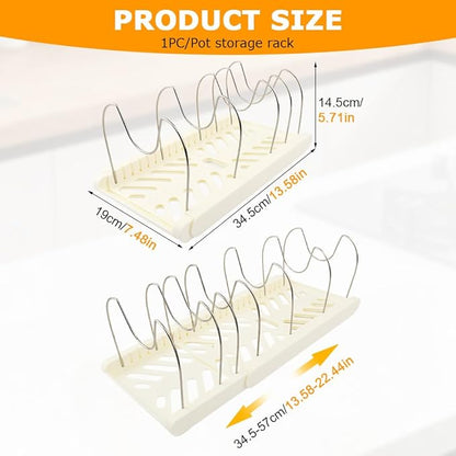 Expandable Pot and Pan Organizer Rack for Kitchen Cabinet or Under Sink,with 10 Adjustable Compartment 13"-23" Adjustable Length for Lids Bakeware Frying Rack and Cookware(COLOR:White)