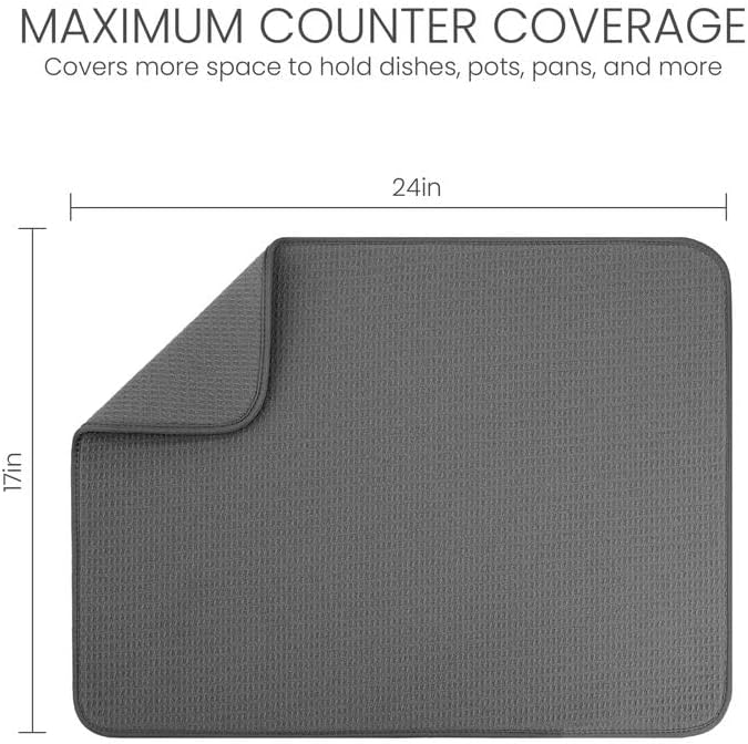 Bellemain XL Dish Mat 24" x 17" ( LARGEST MAT ) Microfiber Dish Drying Mat , Super absorbent ( Dark Gray ) - Image 2