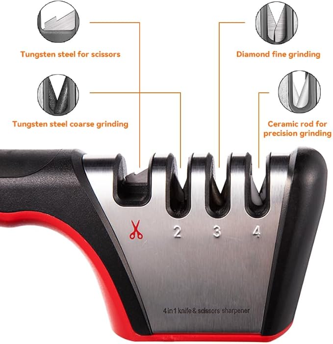 Brigii 4-in-1 Knife Sharpener, Kitchen Knife Accessories for Ceramic Knives, Steel Knives and Scissors, Aiding in Repair, Restoration, and Polishing of Blades - Image 2