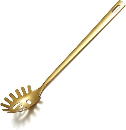 Gold Spaghetti Spoon, Berglander Pasta Server With Titanium Gold Plating, Stainless Steel Spaghetti Server For Cooking, Pasta Fork, Noddle Fork, Dishwasher Safe, Easy to Clean by Berglander