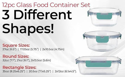 Magic Mill Premium Borosilicate Glass Food Storage Containers with lids Set | 24pc Sets with 12 Bowls & 12 Airtight Locking Lids for Lunch & Meal Prep, Safe for Oven, Freezer, Dishwasher, BPA-Free - Image 6
