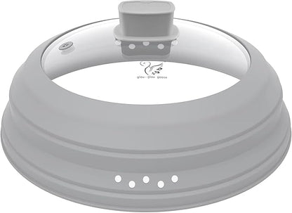 Microwave Splatter Cover Glass Cover Guard Lid with Collapsible Silicone for Food Pot Plate Cover 9.8 inch Light Grey