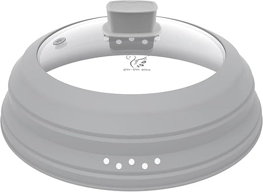 Microwave Splatter Cover Glass Cover Guard Lid with Collapsible Silicone for Food Pot Plate Cover 9.8 inch Light Grey