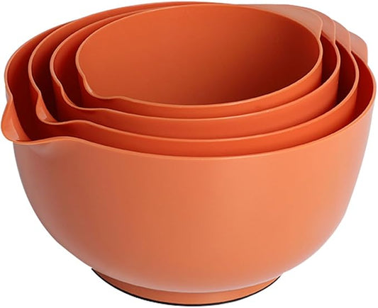 BoxedHome Nesting Plastic Mixing Bowl Set, 4 Piece Mixing Bowl Set with Pour Spouts, Size 1.7, 2.5, 3.5 and 4.5qt, for Prepping, Mixing, Baking, Cooking, Brownish Orange by BoxedHomeProducts