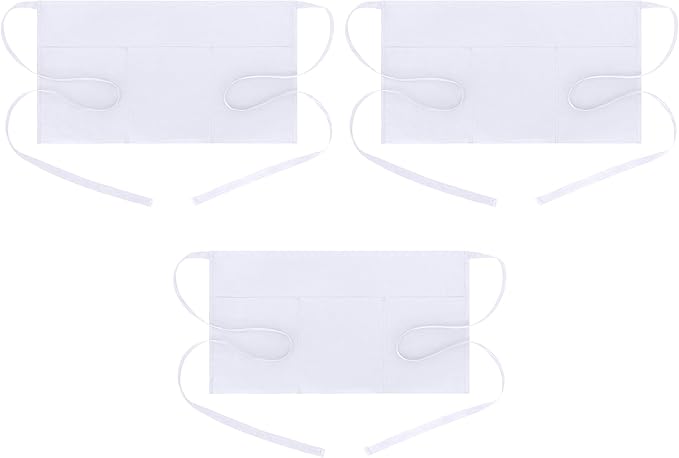 BOHARERS Waist Apron with 3 Pockets 3 Pack - White Waitress Server Short Apron by BOHARERS