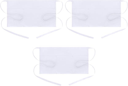 BOHARERS Waist Apron with 3 Pockets 3 Pack - White Waitress Server Short Apron by BOHARERS