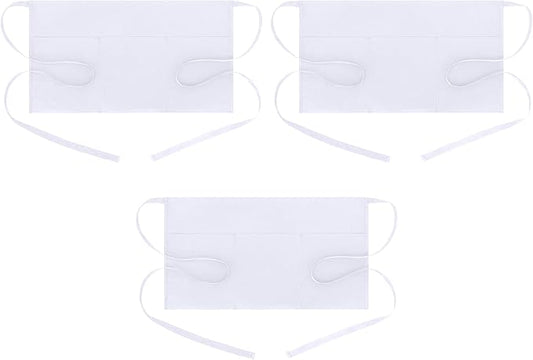 BOHARERS Waist Apron with 3 Pockets 3 Pack - White Waitress Server Short Apron by BOHARERS