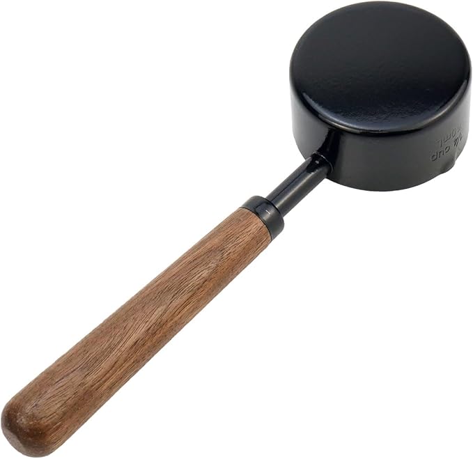 1pcs 1/4 Cup Measuring Cup with Wooden Handle Stainless Steel Measuring Scoop 60ml Measuring Spoon Black 1/4 Measuring Cups for Baking Cooking Wet and Dry Ingredients (60ml) - Image 2