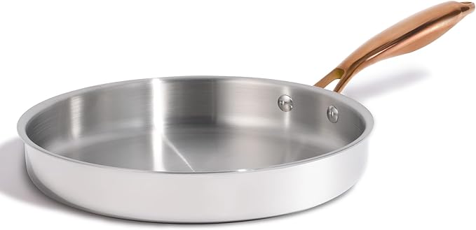 CAROTE 10" Tri-Ply Stainless Steel Frying Pan, Non-Toxic Egg Pan Omelet Pan, Oven Safe, Induction, Ceramic and Gas Cooktops Compatible, Polished Silver by CAROTE