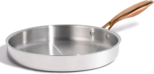 CAROTE 10" Tri-Ply Stainless Steel Frying Pan, Non-Toxic Egg Pan Omelet Pan, Oven Safe, Induction, Ceramic and Gas Cooktops Compatible, Polished Silver by CAROTE