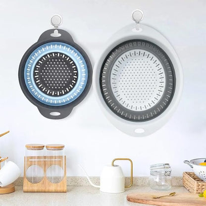 Collapsible Colander Set, Square Round Triangles Silicone Kitchen Strainer Perfect for Draining Pasta Vegetable fruit 2 PCS (Gray&Blue, 12"L x 9.5"W x 2.3"H) - Image 6