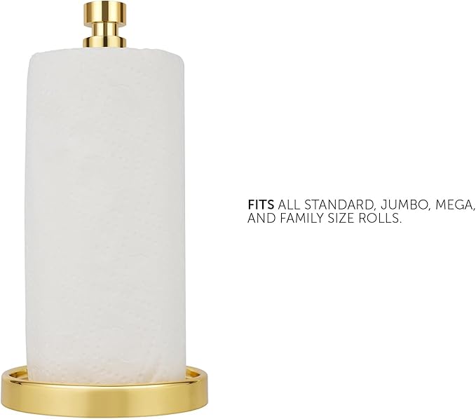 Ivilon Paper Towel Holder Stand - Steady and Easy Tear - Fits All Paper Towel Rolls - Gold Polished - Image 3