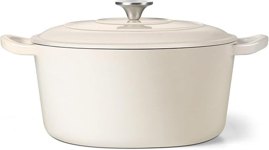 TeamFar Enameled Cast Iron Dutch Oven, 7qt Dutch Oven Pot Nonstick Cookware with Lid & Dual Handles for Bread Baking, Cooking, Oven Safe up to 500℉ & Various Stovetops, Healthy & Heavy Duty - White by TeamFar