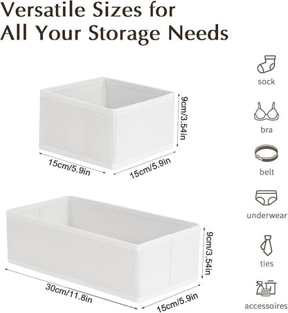 DIMJ Drawer Organizers Clothes, Set of 16 Dresser Organizer Bins, Fabric Closet Organizers and Storage, Shallow Drawer Dividers for Nursery, Clothing, Baby Clothes, Socks, Underwears, Tie (White) - Image 2